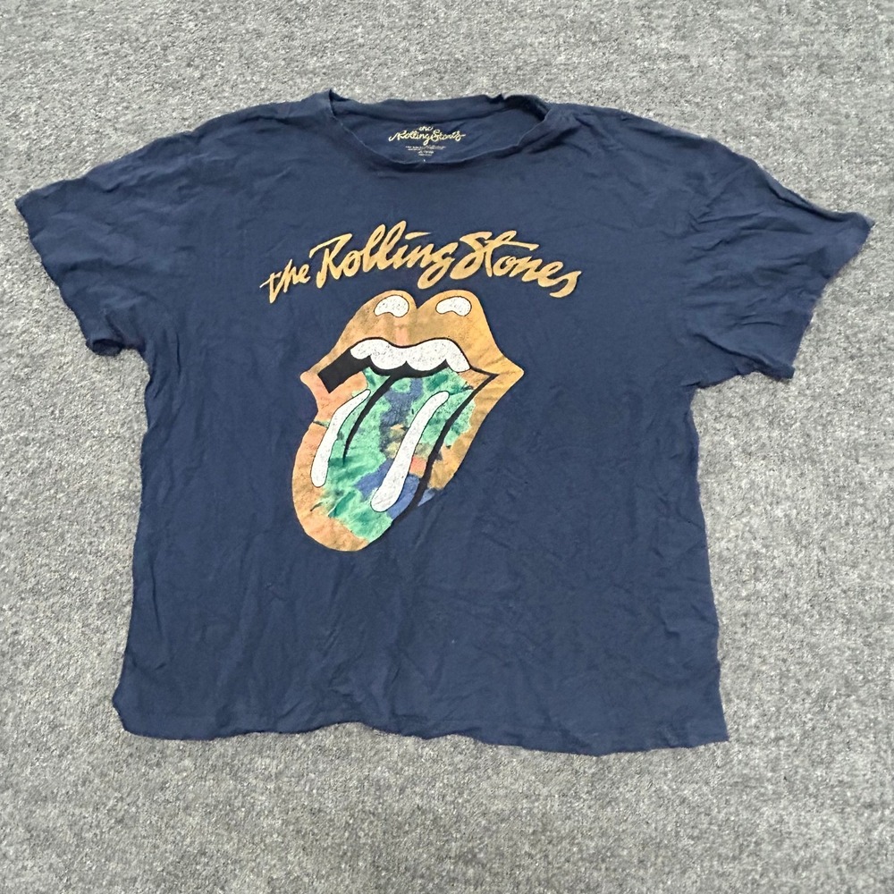 The Rolling Stones T-Shirt Womens Size L Navy Blue Graphic Boxy Cotton Shirt